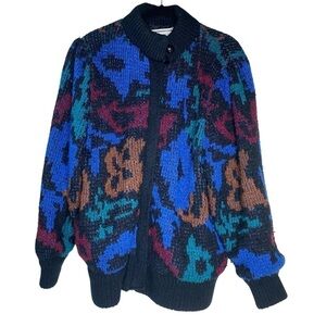 Vintage Fleet Street Abstract Color Knit Padded Heavy Weight Jacket Lined Sz M